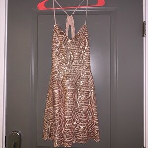 Lulu’s Rose Gold Sequin Keyhole Back Dress
